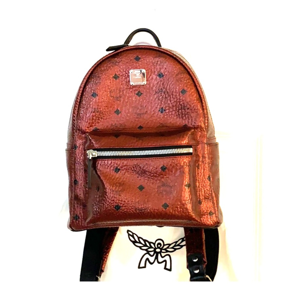MCM burgundy metallic backpack